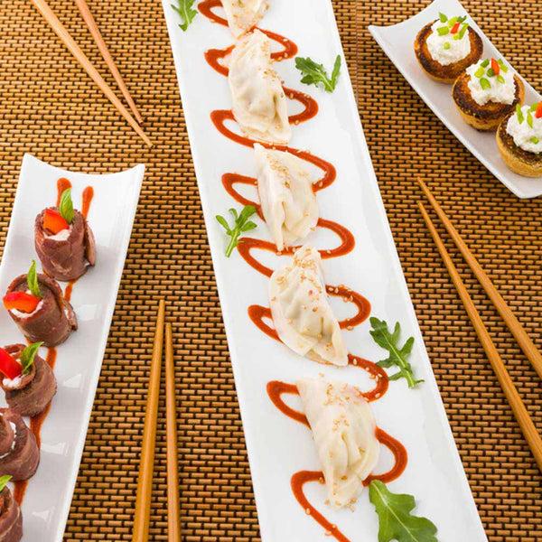 Restaurantware Chef 101 Shinto Rectangle White Porcelain Plate - 17" X 4" X 1 3/4" - 1 Count Box