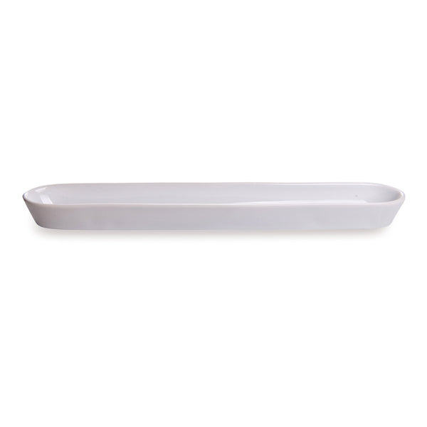 Restaurantware Chef 101 Siluro 10 Oz White Porcelain Olive Plate - 12" X 1 1/2" X 1" - 1 Count Box
