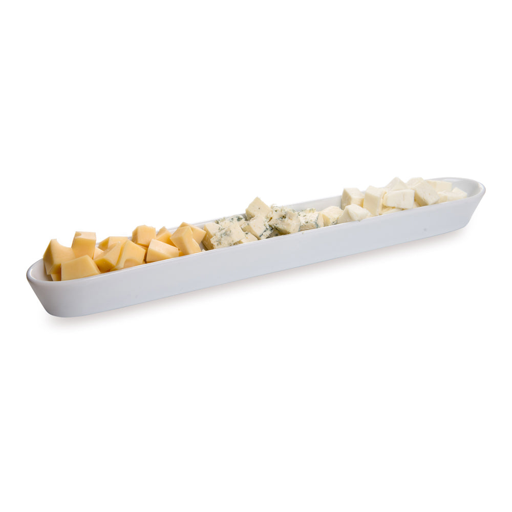 restaurantware Chef 101 Siluro 10 oz White Porcelain Olive Plate - 12" x 1 1/2" x 1" - 1 count box