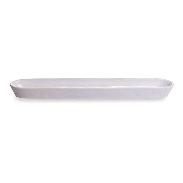 Restaurantware Chef 101 Siluro 14 Oz White Porcelain Olive Plate - 16 1/4" X 2 1/4" X 1 1/2" - 1 Count Box