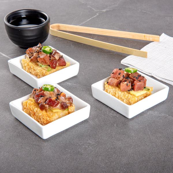 Restaurantware Chef 101 Square White Porcelain Mini Dish - 2 1/2" X 2 1/2" X 3/4" - 10 Count Box