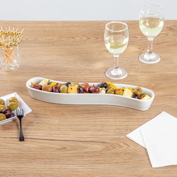 Restaurantware Chef 101 Swerve 10 Oz Curved White Porcelain Olive Plate - 12" X 2 1/2" X 1 1/2" - 1 Count Box