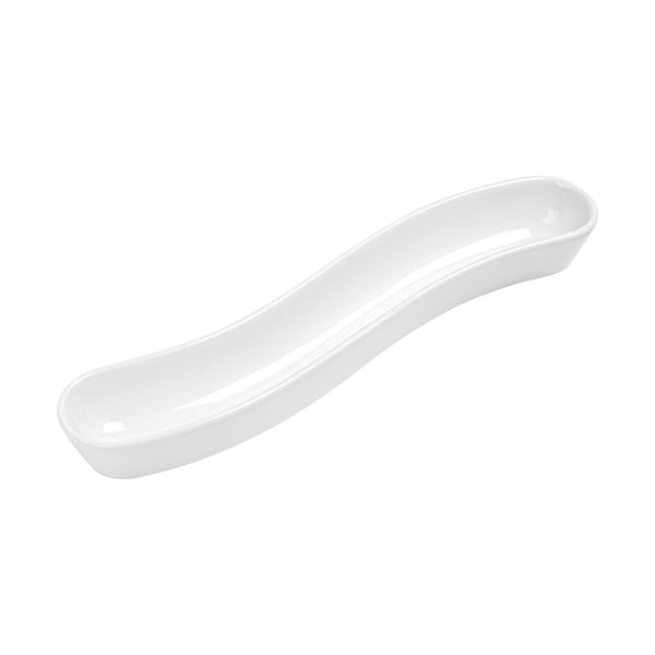 Restaurantware Chef 101 Swerve 10 Oz Curved White Porcelain Olive Plate - 12" X 2 1/2" X 1 1/2" - 1 Count Box