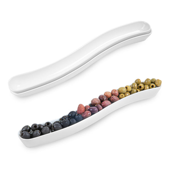 Restaurantware Chef 101 Swerve 14 Oz Curved White Porcelain Olive Plate - 17" X 2 1/2" X 1 1/4" - 1 Count Box