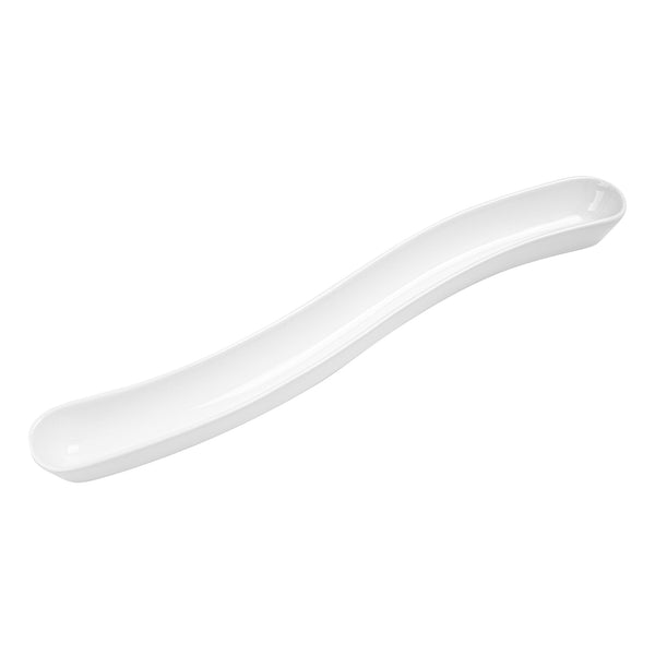 Restaurantware Chef 101 Swerve 14 Oz Curved White Porcelain Olive Plate - 17" X 2 1/2" X 1 1/4" - 1 Count Box