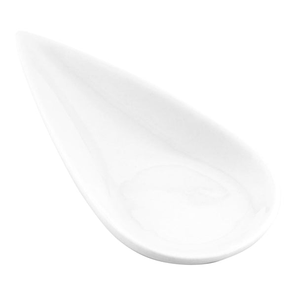 Restaurantware Chef 101 Teardrop White Porcelain Spoon - 4 1/4" X 2" X 3/4" - 10 Count Box