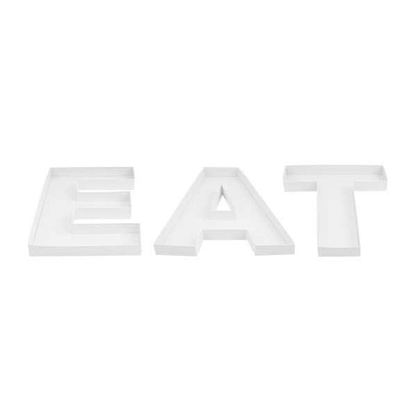 Restaurantware Chef 101 White Paper Charcuterie Fillable EAT Letter Trays - 12 1/2" X 12" X 4 3/4" - 1 Count Box