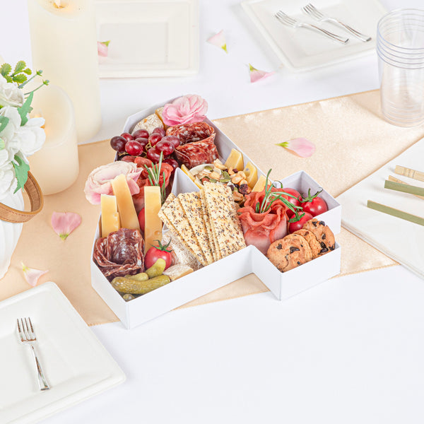 Restaurantware Chef 101 White Paper Charcuterie Fillable Number 4 Tray - 12" X 10" X 1 1/2" - 1 Count Box