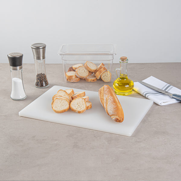 Restaurantware Chef 101 White Plastic Cutting Board - 18" X 12" X 1/2" - 10 Count Box
