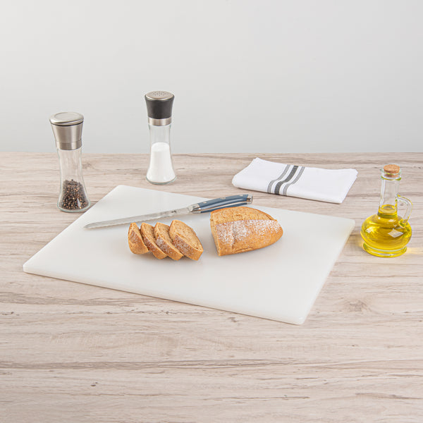 Restaurantware Chef 101 White Plastic Cutting Board - 20" X 15" X 1/2" - 10 Count Box