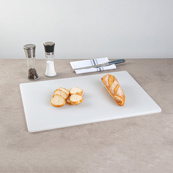 Restaurantware Chef 101 White Plastic Cutting Board - 24" X 18" X 1/2" - 10 Count Box