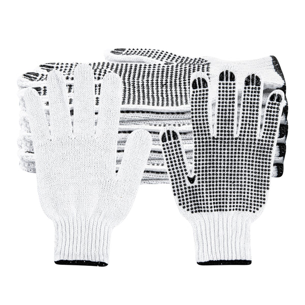 Restaurantware Chef 101 White Poly-Cotton Large Work Gloves - With Black PVC Dots - 10" X 6" - Pair - 6 Count Box