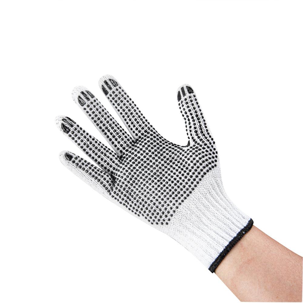 restaurantware Chef 101 White Poly-Cotton Large Work Gloves - with Black PVC Dots - 10" x 6" - Pair - 6 count box