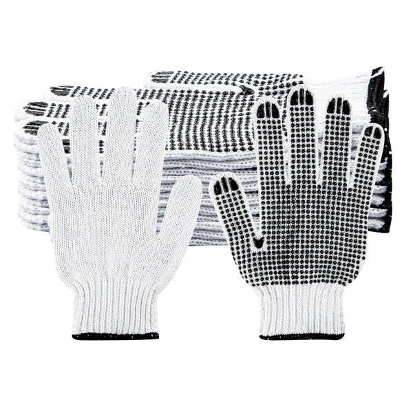 Restaurantware Chef 101 White Poly-Cotton Small Work Gloves - With Black PVC Dots - 8" X 5" - Pair - 6 Count Box