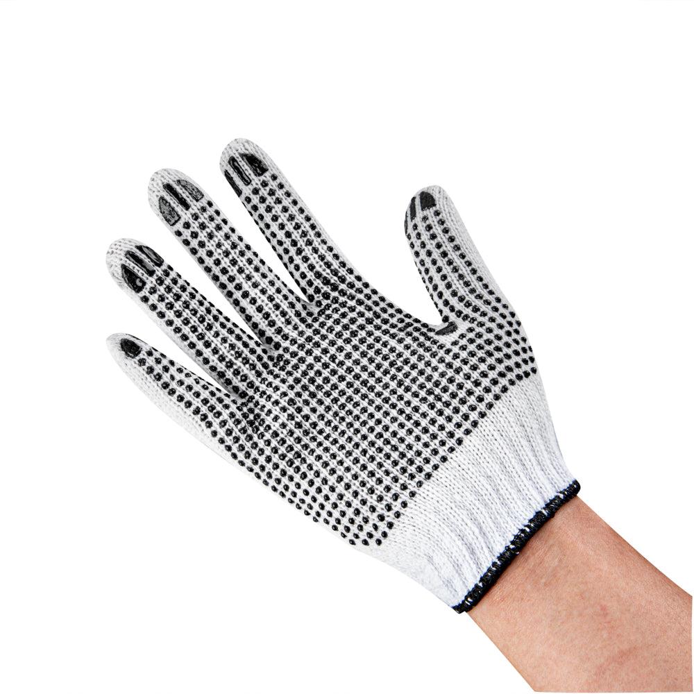 restaurantware Chef 101 White Poly-Cotton Small Work Gloves - with Black PVC Dots - 8" x 5" - Pair - 6 count box