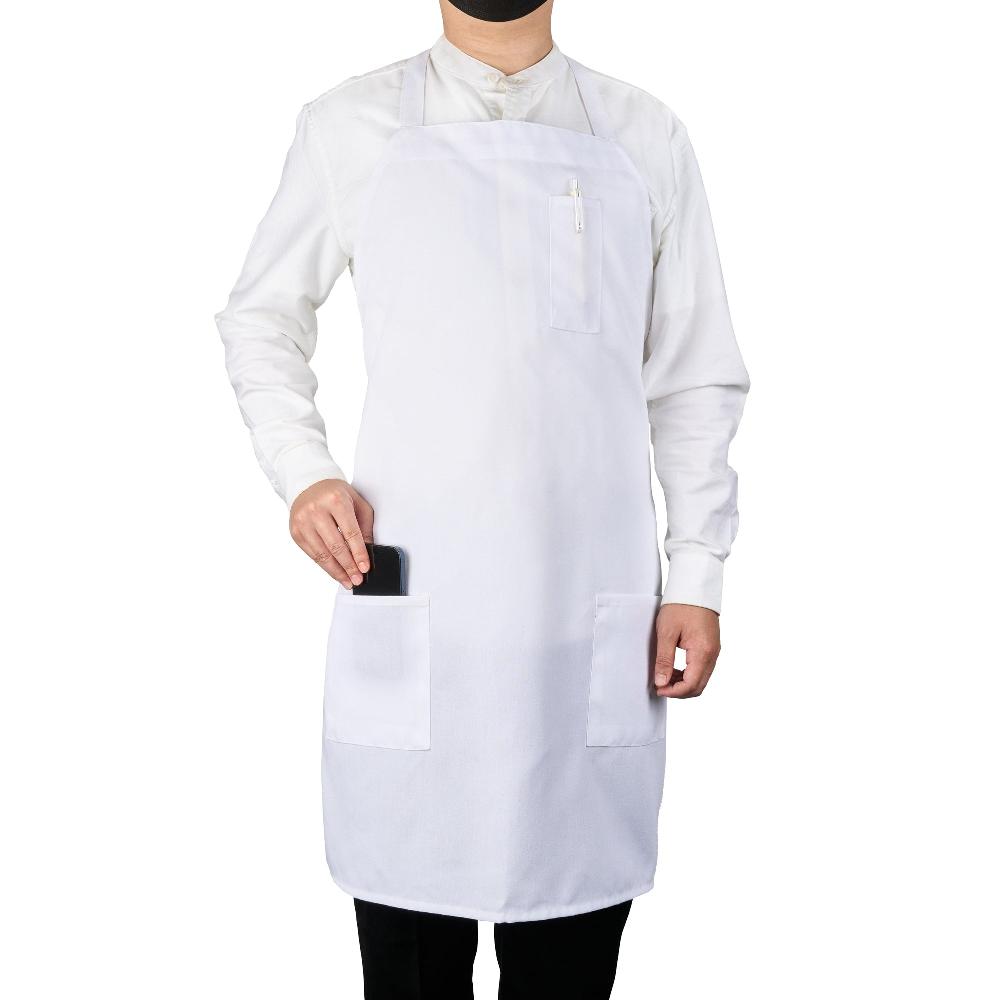 restaurantware Chef 101 White Standard Bib Apron - with 3 Pockets - 32 1/2'' x 27 1/2'' - 100 count box