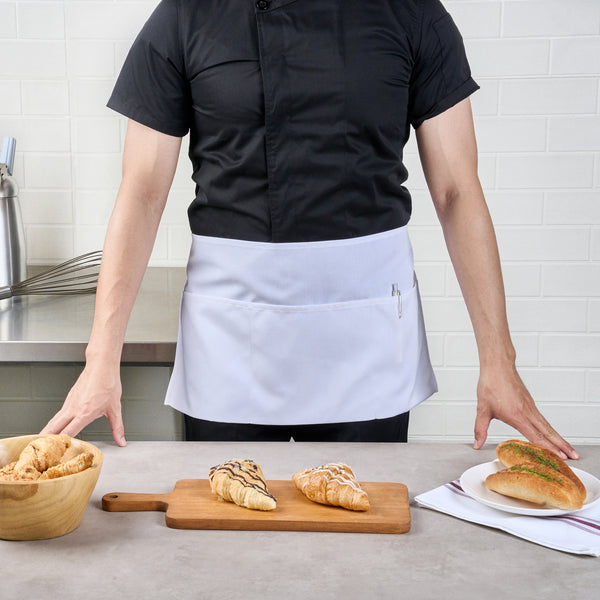 Restaurantware Chef 101 White Standard Waist Apron - With 3 Pockets - 24" X 12" - 100 Count Box