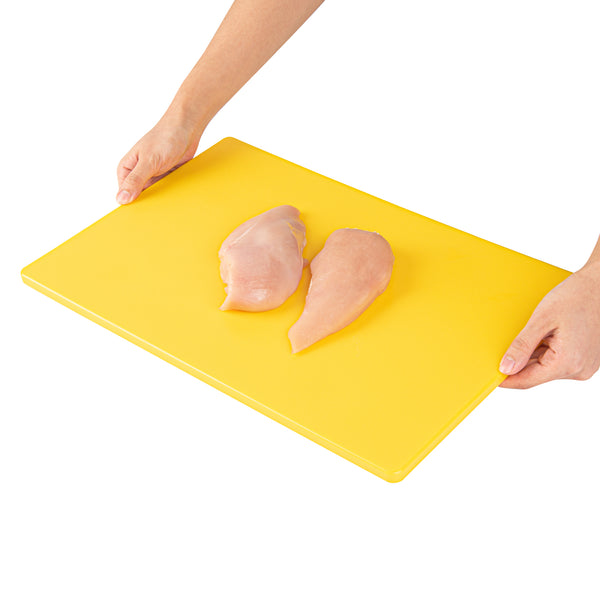 Restaurantware Chef 101 Yellow Plastic Cutting Board - 18" X 12" - 10 Count Box