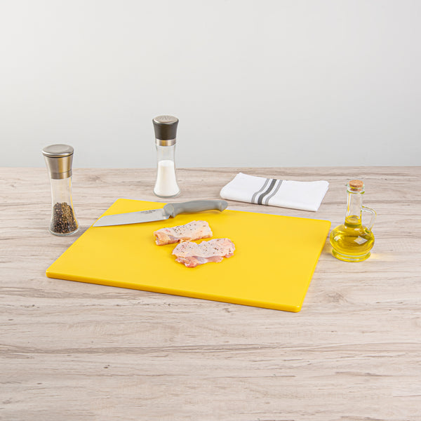 Restaurantware Chef 101 Yellow Plastic Cutting Board - 20" X 15" - 10 Count Box