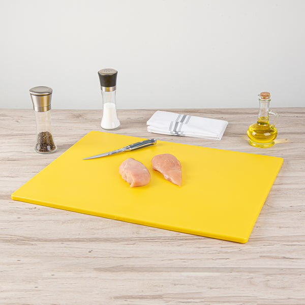 Restaurantware Chef 101 Yellow Plastic Cutting Board - 24" X 18" - 10 Count Box