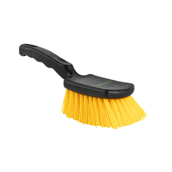 Restaurantware Clean Tek Professional 10 1/4" Black Plastic Utility Scrub Brush - With Yellow Bristles - 1 Count Box