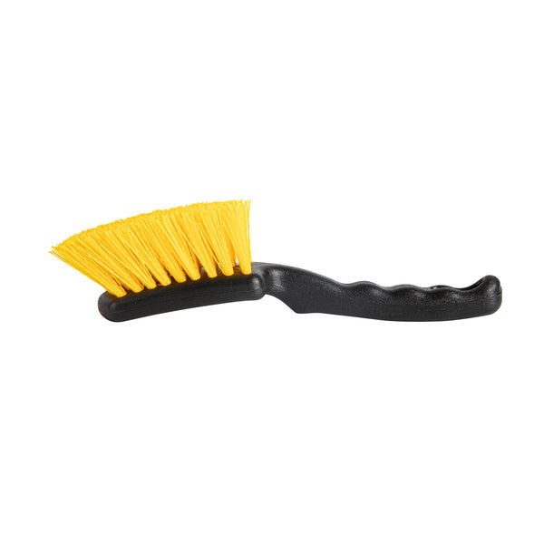 Restaurantware Clean Tek Professional 10 1/4" Black Plastic Utility Scrub Brush - With Yellow Bristles - 1 Count Box