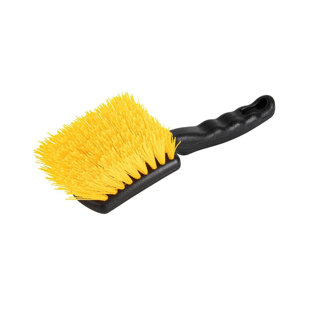restaurantware Clean Tek Professional 10 1/4" Black Plastic Utility Scrub Brush - with Yellow Bristles - 1 count box