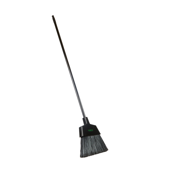 Restaurantware Clean Tek Professional 11 3/4" Black Plastic Angled Broom - With Flagged Bristles 48" Steel Handle - 1 Count Box