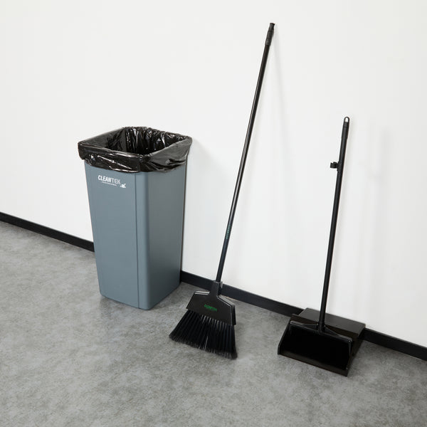 Restaurantware Clean Tek Professional 11 3/4" Black Plastic Angled Broom - With Flagged Bristles 48" Steel Handle - 1 Count Box