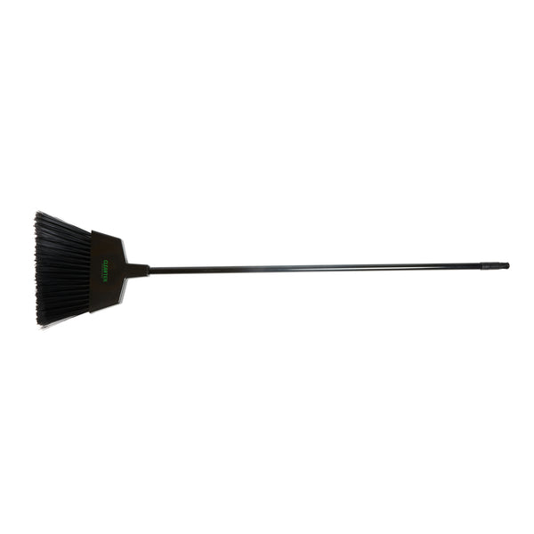 Restaurantware Clean Tek Professional 11 3/4" Black Plastic Angled Broom - With Flagged Bristles 48" Steel Handle - 1 Count Box