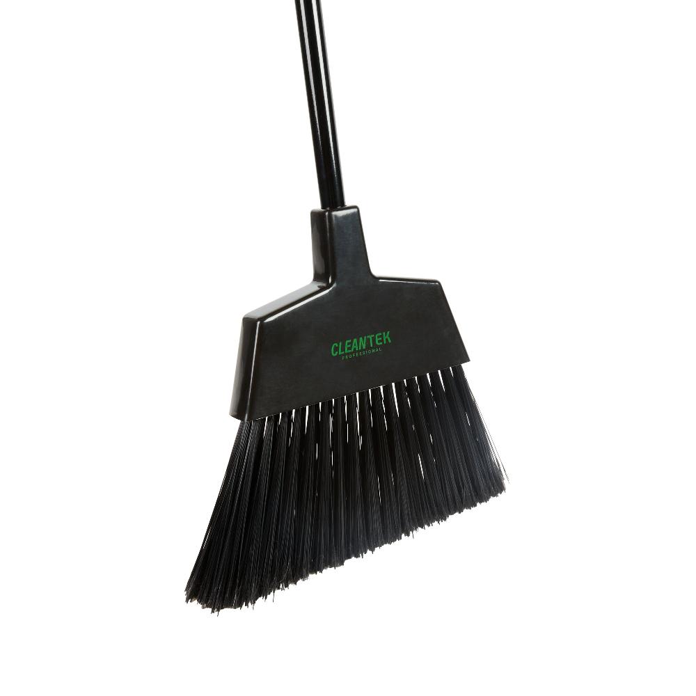 restaurantware Clean Tek Professional 11 3/4" Black Plastic Angled Broom - with Flagged Bristles 48" Steel Handle - 1 count box
