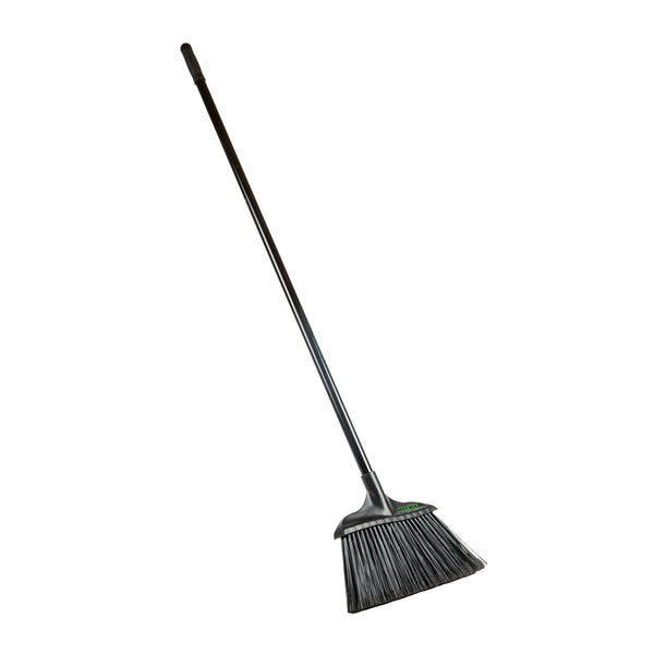 Restaurantware Clean Tek Professional 13 3/4" Black Plastic Wide Angled Broom - With Flagged Bristles 48" Steel Handle - 1 Count Box