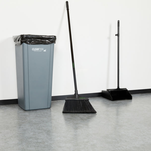 Restaurantware Clean Tek Professional 13 3/4" Black Plastic Wide Angled Broom - With Flagged Bristles 48" Steel Handle - 1 Count Box