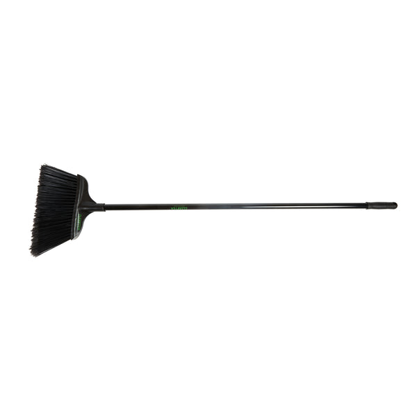 Restaurantware Clean Tek Professional 13 3/4" Black Plastic Wide Angled Broom - With Flagged Bristles 48" Steel Handle - 1 Count Box