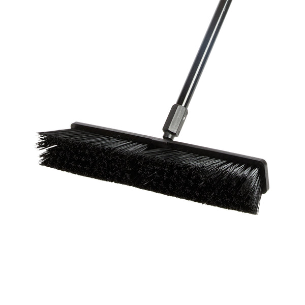 Restaurantware Clean Tek Professional 17 1/4" Black Plastic Push Broom - With Heavy Unflagged Bristles 59" Steel Handle - 1 Count Box