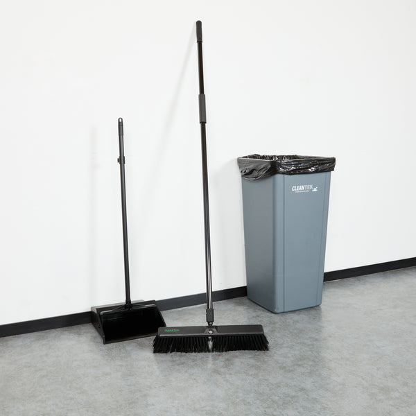 Restaurantware Clean Tek Professional 17 1/4" Black Plastic Push Broom - With Heavy Unflagged Bristles 59" Steel Handle - 1 Count Box