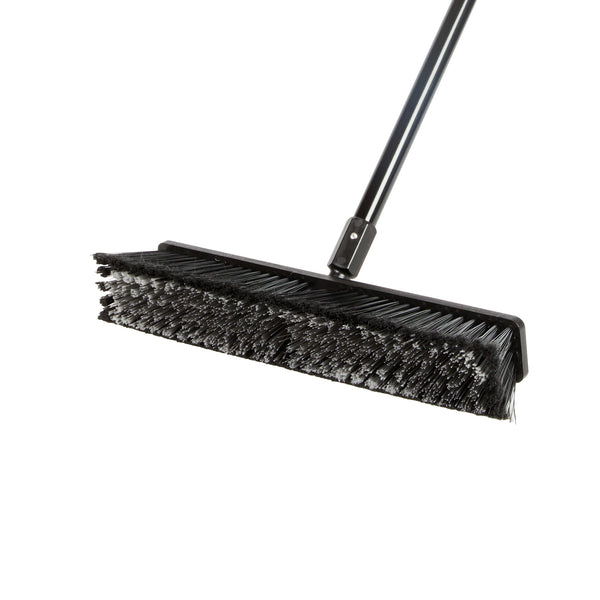 Restaurantware Clean Tek Professional 17 1/4" Black Plastic Push Broom - With Medium Flagged Bristles 59" Steel Handle - 1 Count Box