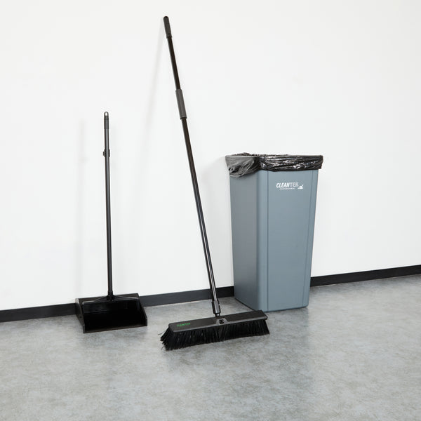 Restaurantware Clean Tek Professional 17 1/4" Black Plastic Push Broom - With Medium Flagged Bristles 59" Steel Handle - 1 Count Box