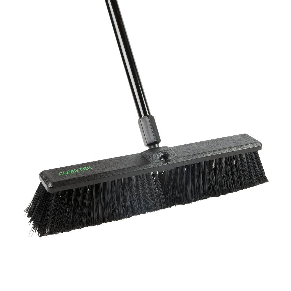 restaurantware Clean Tek Professional 17 1/4" Black Plastic Push Broom - with Medium Flagged Bristles 59" Steel Handle - 1 count box