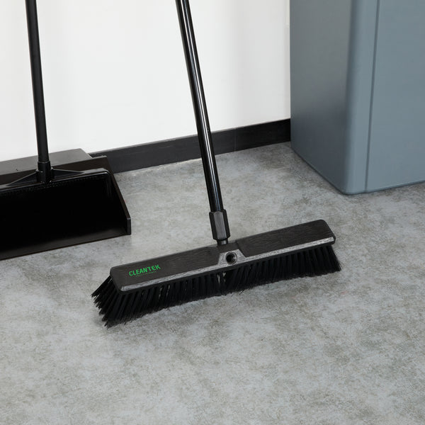 Restaurantware Clean Tek Professional 17 1/4" Black Plastic Push Broom Head - With Fine Flagged Bristles - 1 Count Box