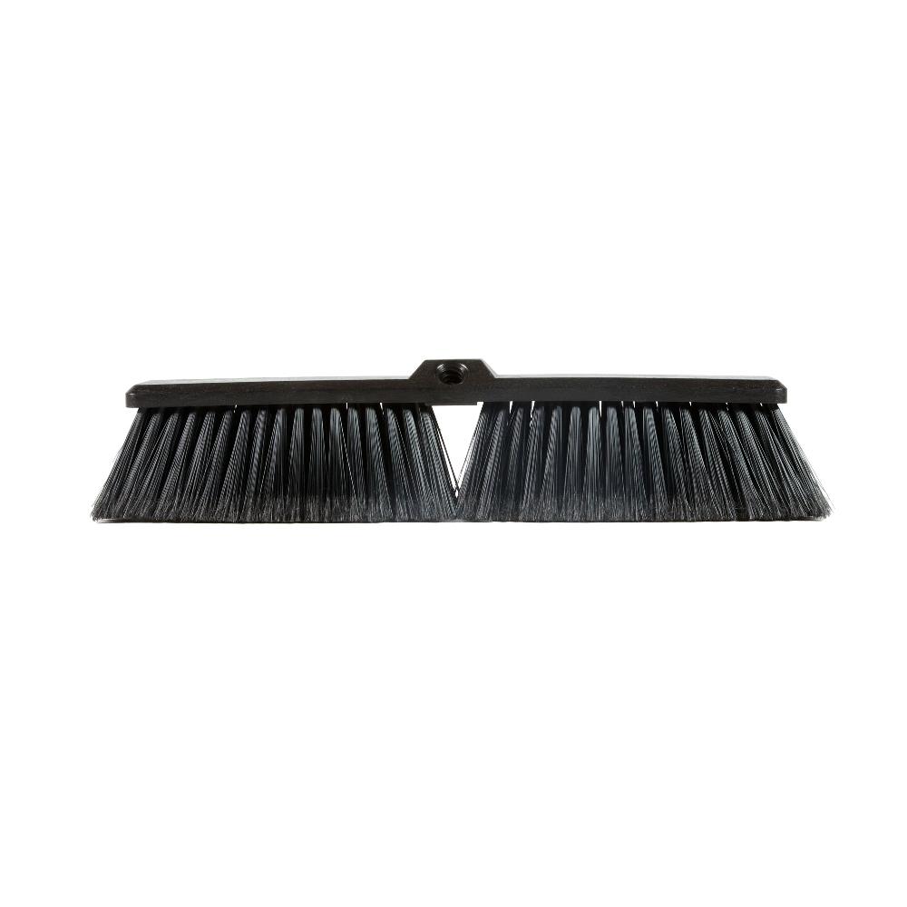 restaurantware Clean Tek Professional 17 1/4" Black Plastic Push Broom Head - with Fine Flagged Bristles - 1 count box