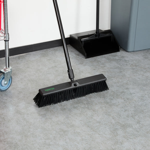 Restaurantware Clean Tek Professional 17 1/4" Black Plastic Push Broom Head - With Heavy Unflagged Bristles - 1 Count Box