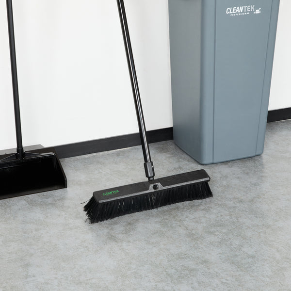 Restaurantware Clean Tek Professional 17 1/4" Black Plastic Push Broom Head - With Medium Flagged Bristles - 1 Count Box