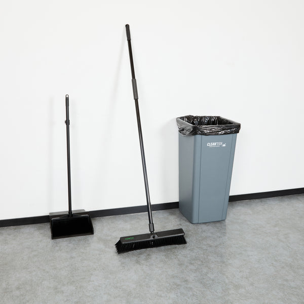 Restaurantware Clean Tek Professional 17 1/4" Black Plastic Push Broom - With Fine Flagged Bristles 59" Steel Handle - 1 Count Box