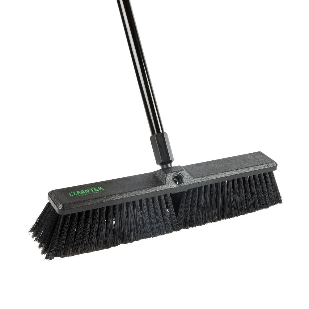 restaurantware Clean Tek Professional 17 1/4" Black Plastic Push Broom - with Fine Flagged Bristles 59" Steel Handle - 1 count box
