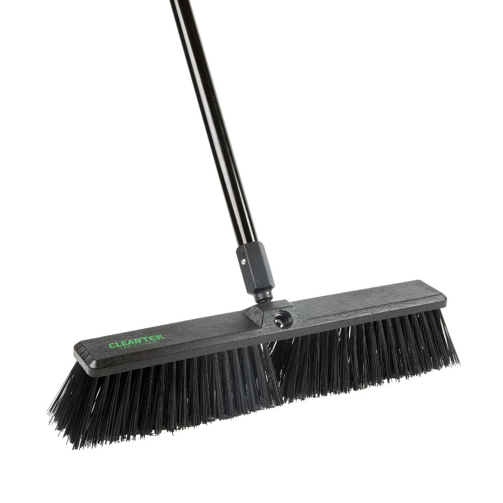 restaurantware Clean Tek Professional 17 1/4" Black Plastic Push Broom - with Heavy Unflagged Bristles 59" Steel Handle - 1 count box