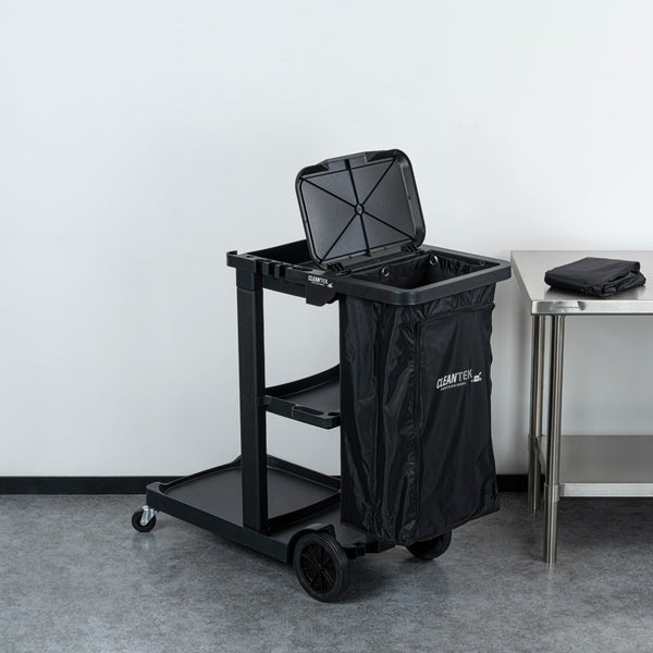 Restaurantware Clean Tek Professional 18 Gal Black Plastic Bag - For 3-Shelf Janitor Cart With Zipper - 1 Count Box