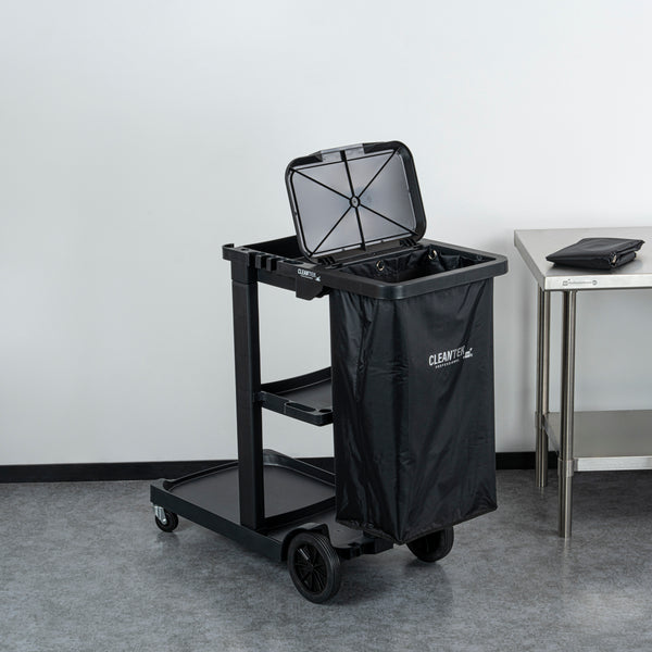 Restaurantware Clean Tek Professional 18 Gal Black Plastic Bag - For 3-Shelf Janitor Cart - 1 Count Box