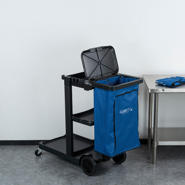 Restaurantware Clean Tek Professional 18 Gal Blue Plastic Bag - For 3-Shelf Janitor Cart With Zipper - 1 Count Box