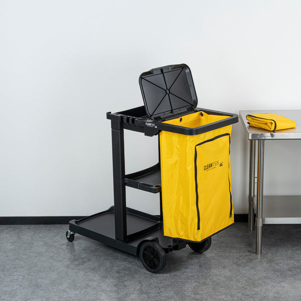 Restaurantware Clean Tek Professional 18 Gal Yellow Plastic Bag - For 3-Shelf Janitor Cart With Zipper - 1 Count Box
